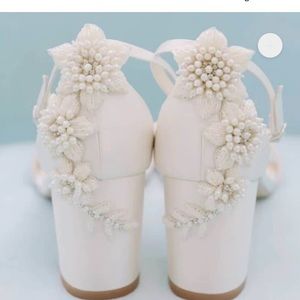 Bella Bella Fabiola Embellished Block Heel Sandals Pearl Wedding Shoes